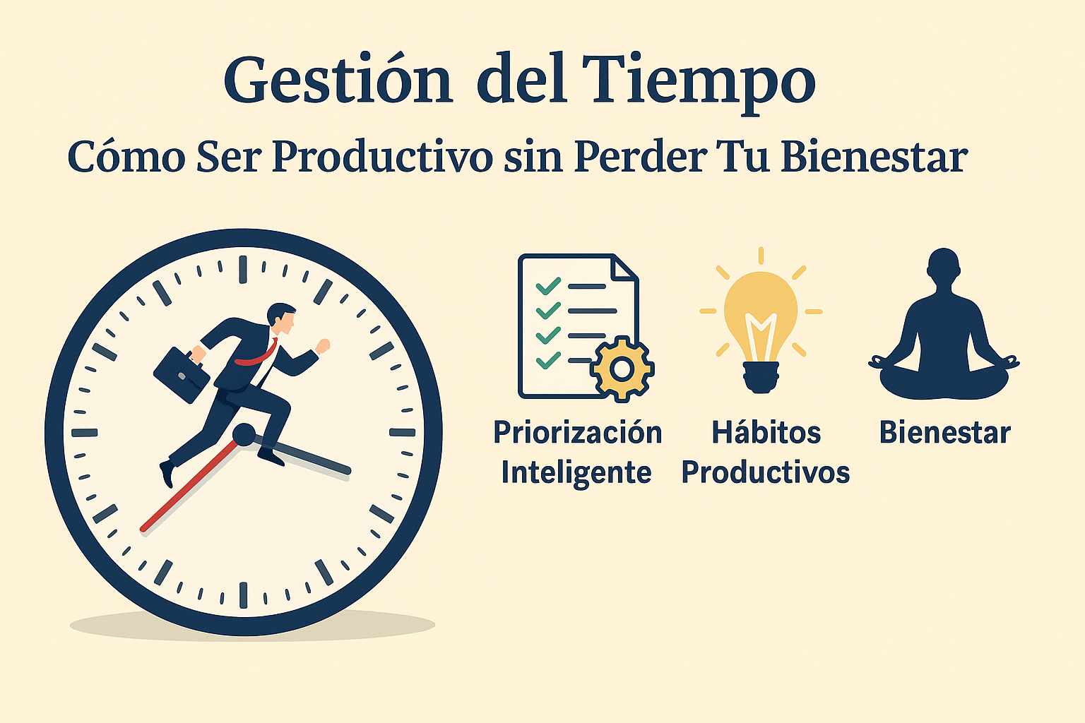 Ilustración sobre cómo gestionar el tiempo de forma productiva y sin perder el bienestar
