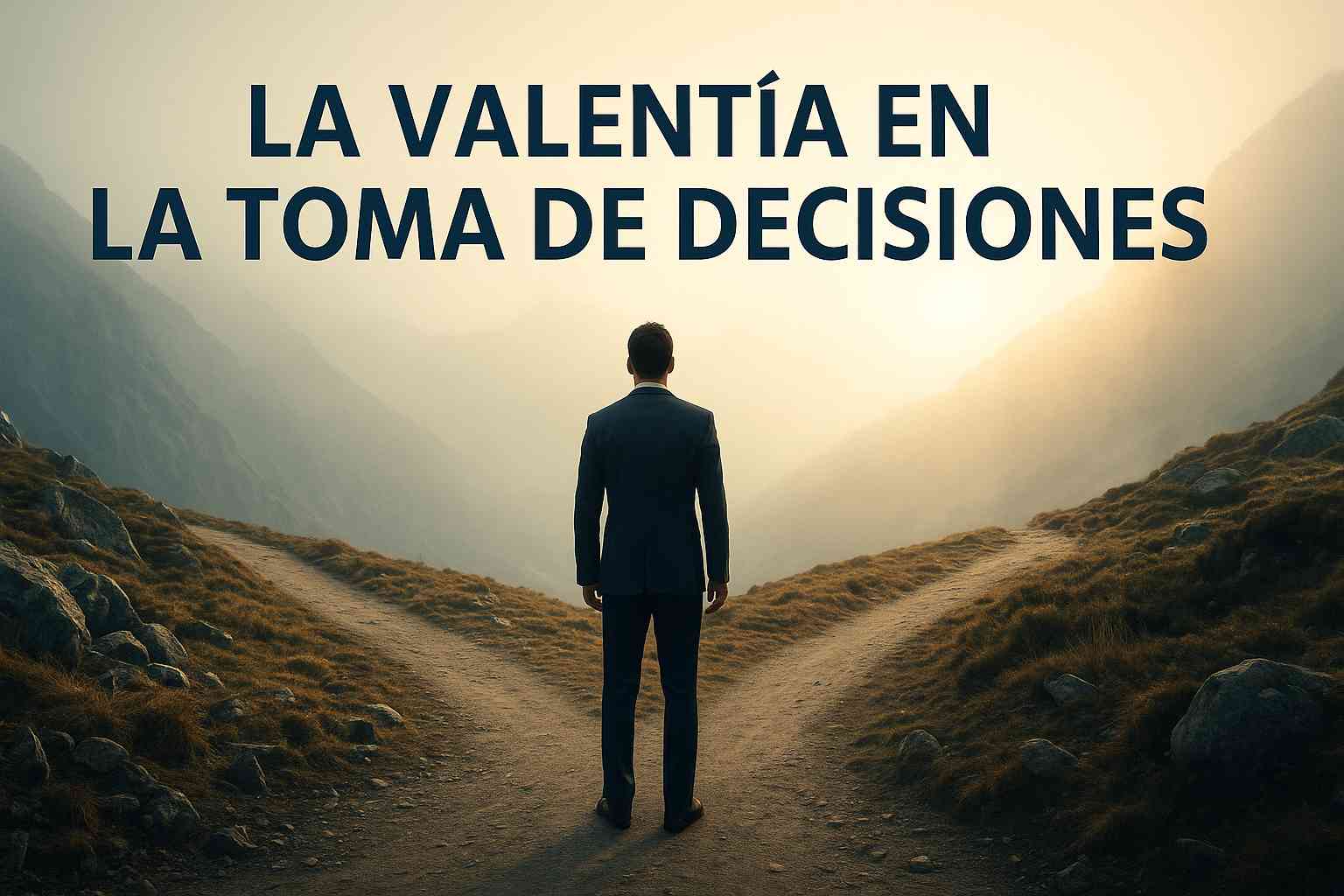 Persona enfrentando una decisión difícil en un cruce de caminos, simbolizando la valentía en la toma de decisiones
